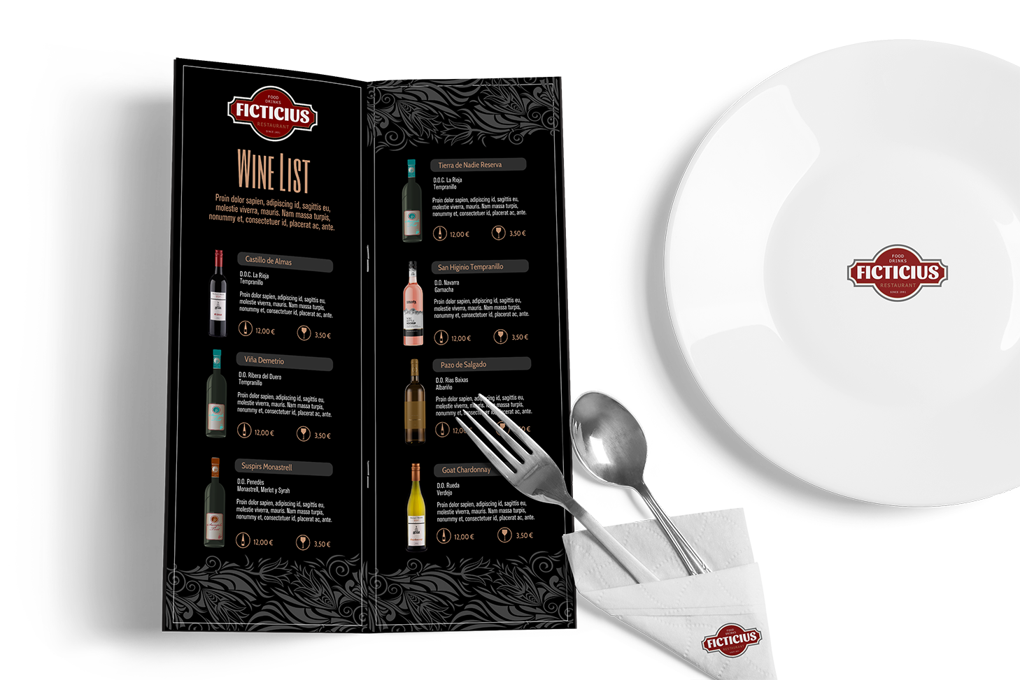 Carta de vinos para restaurant
