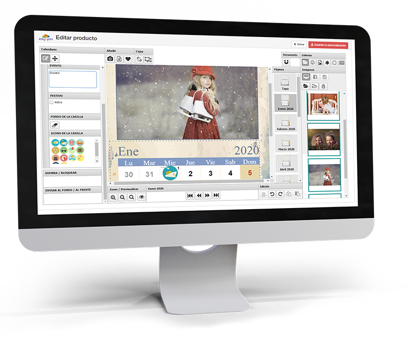 Editor online con calendario personalizado